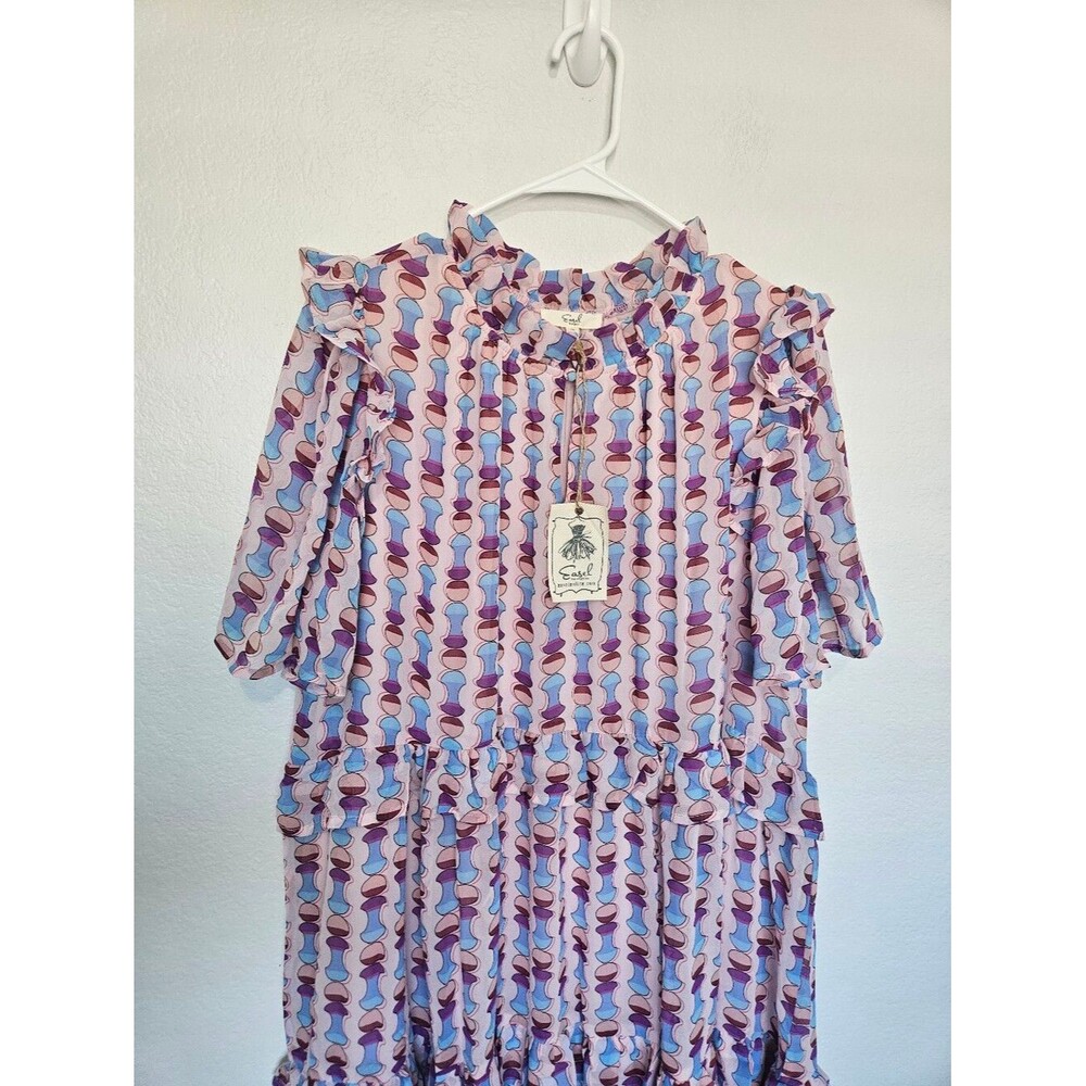 NWT Easel | Geometric Ruffle Tiered Woven Sheer Dress Purple Womens 2X - Picture 4 of 9